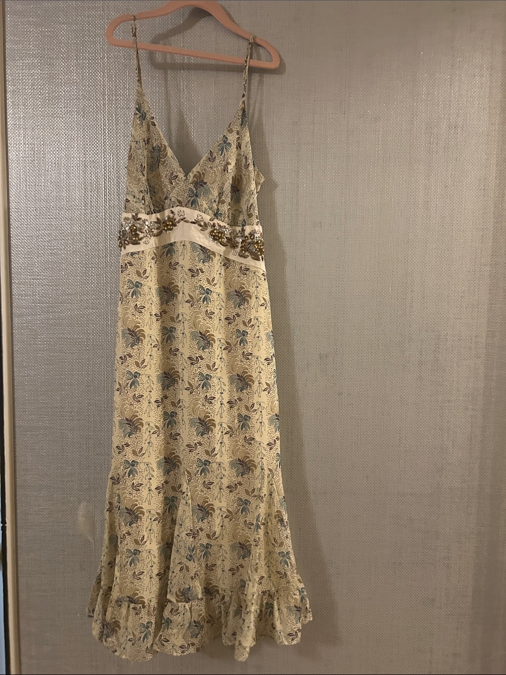 Worn once SANDRO Robe Imprime Brode Beaded‎ Silk Midi Dress size 2